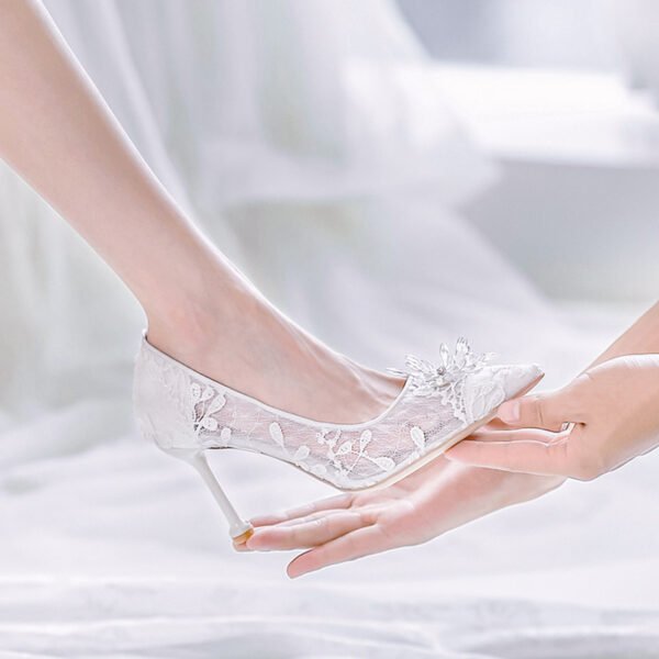 Women's White High Heels Wedding Dress Crystal - Image 9