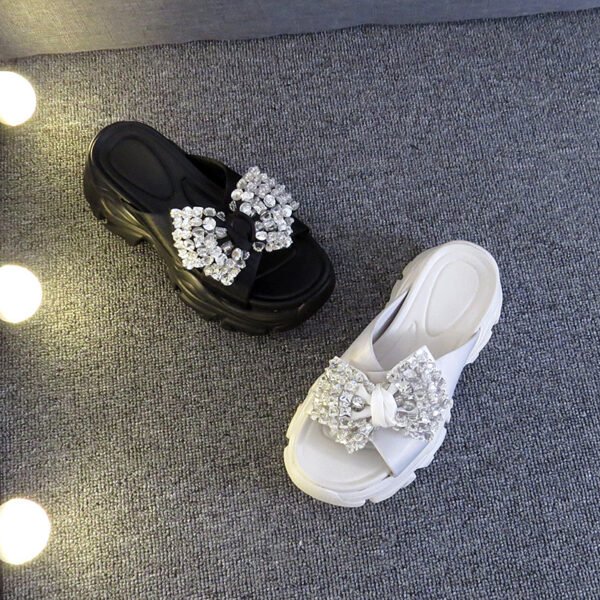 Women's Rhinestone Bow Platform Slip-on Sandals - Image 2