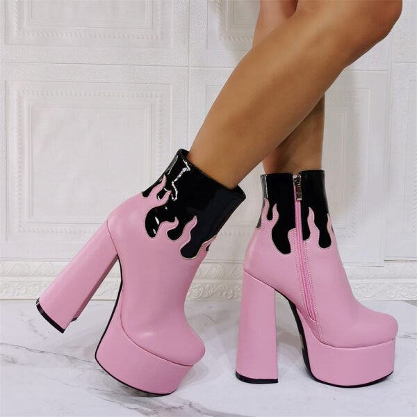 Women's Platform Flame Thick High-heeled Large Size Short Boots - Image 2