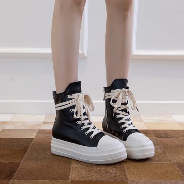 Women's Platform High Top Side Zip Canvas Lace-Up Booster Casual Sneakers - Image 2