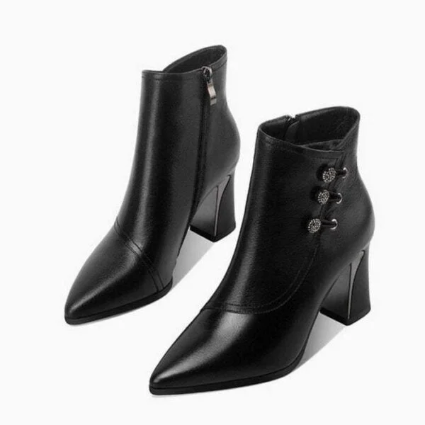 Women's Pointed Toe Chunky Heel Ankle Boots - Image 4