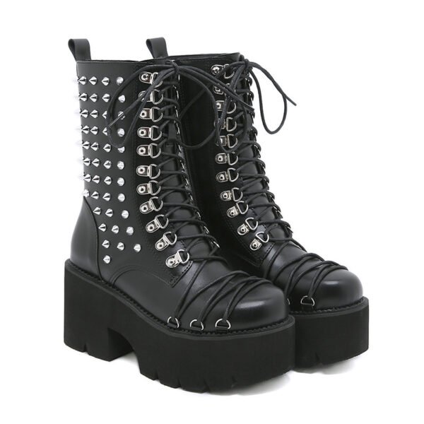 Autumn And Winter New Chunky Heel Side Zip Thick Bottom Fashion Rivet Knight Boots - Image 9