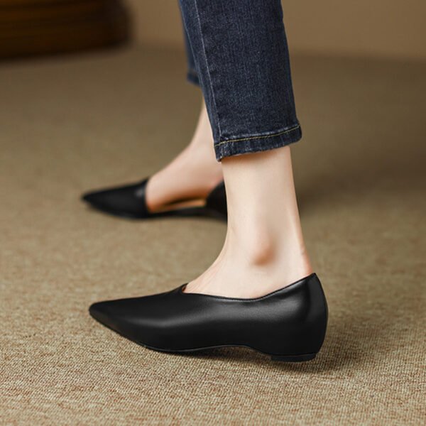 Women's Genuine Leather French Retro Pumps With Low Heels - Image 4