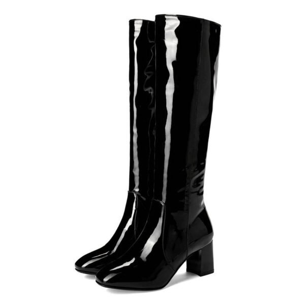 Plus Size Patent Leather High Heel Long Boots - Image 3