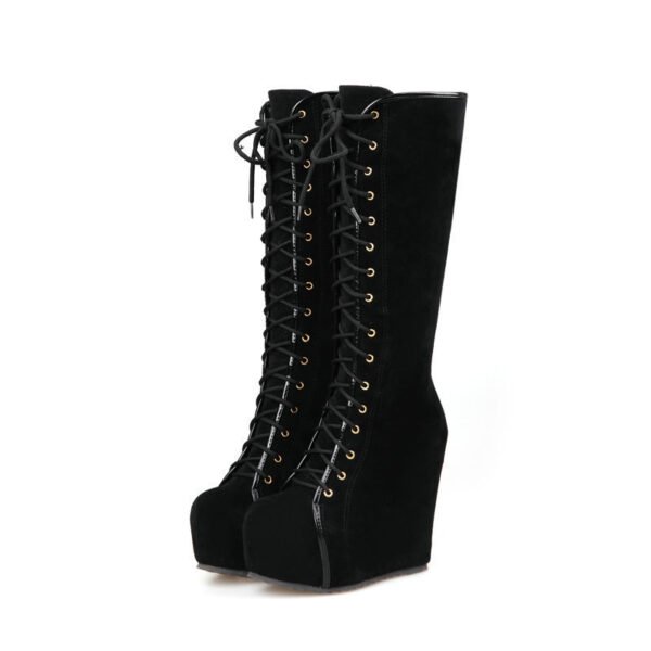 Autumn And Winter High Heel Wedge High Boots Black Thick Bottom Inner Height Buskin - Image 5