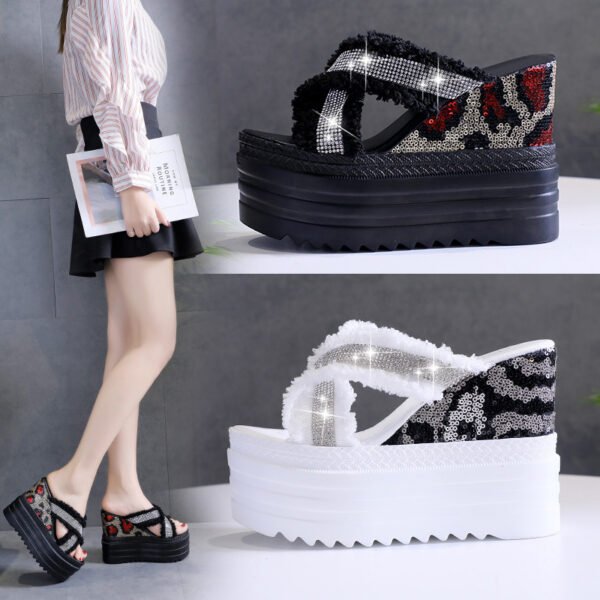 12cm Women's New Wedge Heel Fashion Rhinestone Fish Mouth Shoes - Image 2