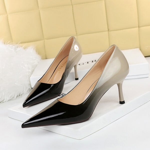 Women's High Heel Pointed Toe Glossy Patent Leather Shoes - Image 5