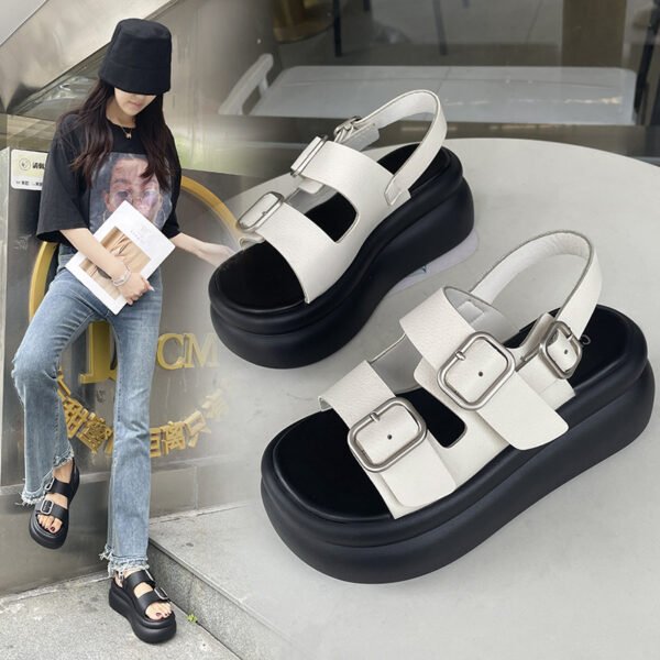 Women's Platform Sandals With Belt Buckle - Image 9