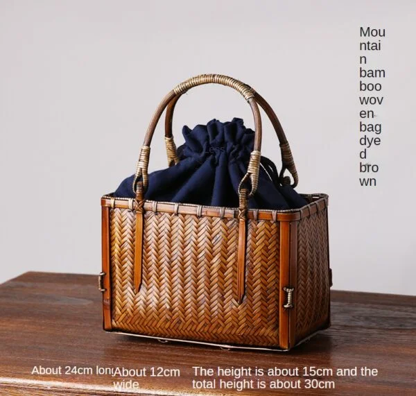 Bamboo Woven Storage Bag Antique Literary Ladies Hand-held - Image 5