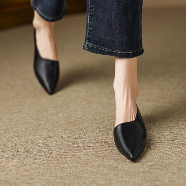 Women's Genuine Leather French Retro Pumps With Low Heels - Image 3