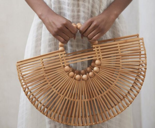 Wooden Bead Portable Woven Bag Semi-circular Clutch Beach Bag Variety Of Rattan Bags - Image 6