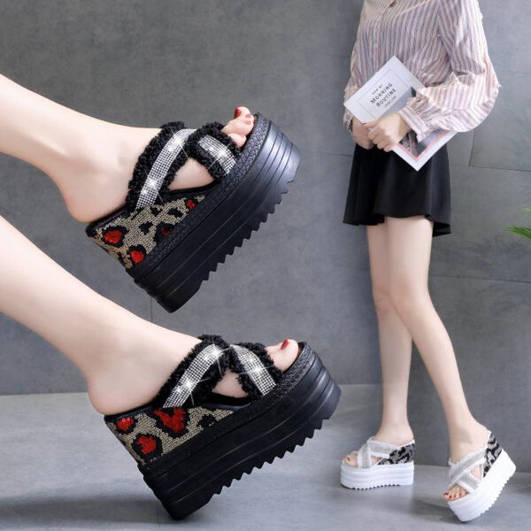 12cm Women's New Wedge Heel Fashion Rhinestone Fish Mouth Shoes - Image 3