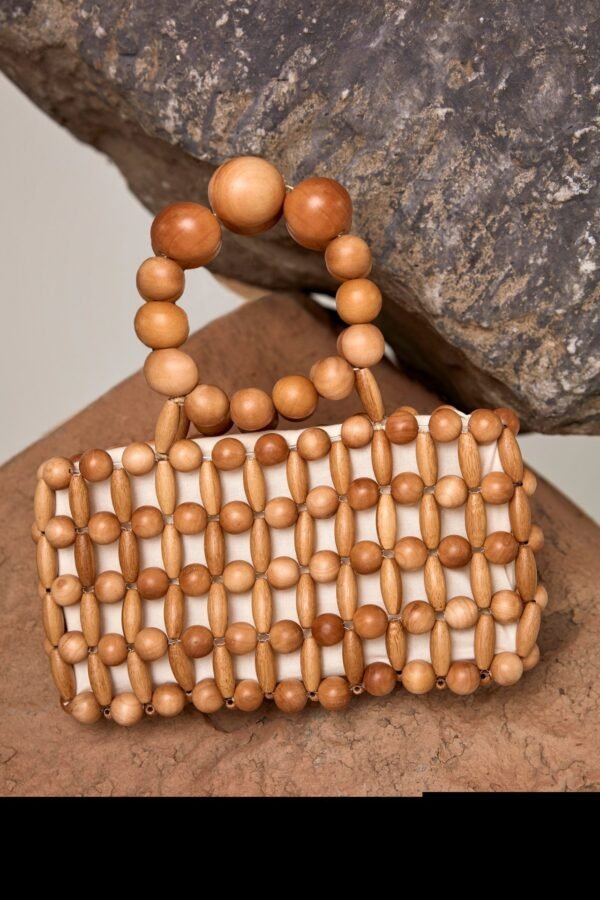 Woven Girl From Natural Wood Beads Handbag - Image 2