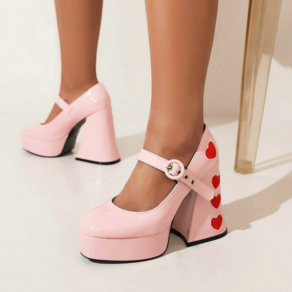 Women's High Heels New Love Stitching Platform Chunky - Image 4