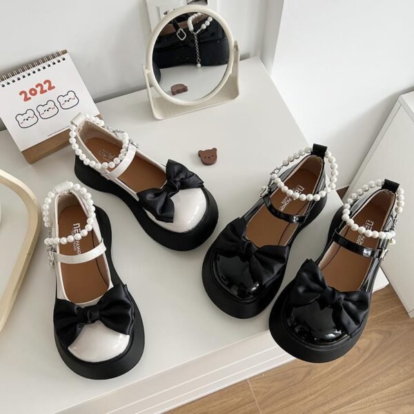 Women's Platform Pearl Bow Round Toe Shoes