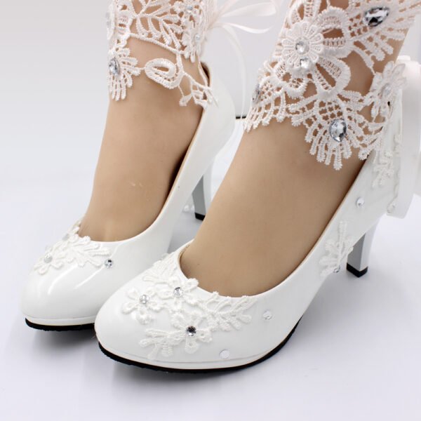 Women's White High-heeled Wedding Shoes - Image 2