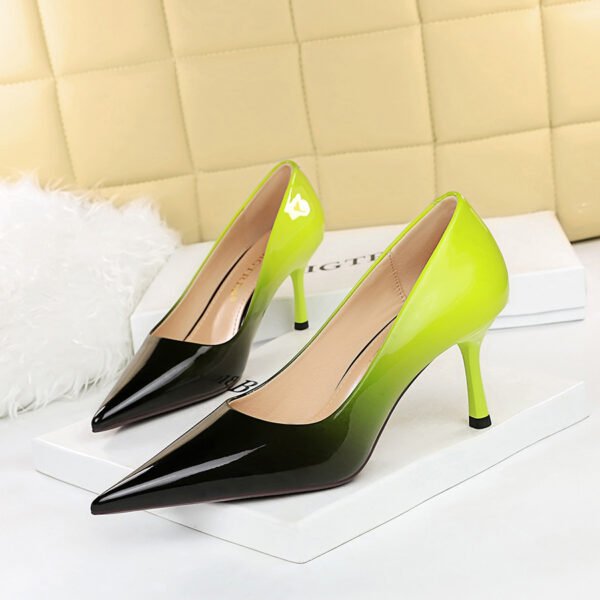 Women's High Heel Pointed Toe Glossy Patent Leather Shoes - Image 2