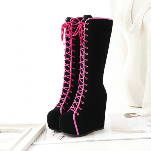 Autumn And Winter High Heel Wedge High Boots Black Thick Bottom Inner Height Buskin - Image 7