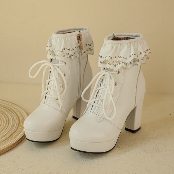 Autumn And Winter Lace Up Women's Thick Heel Lace Fashion Boots - Image 6