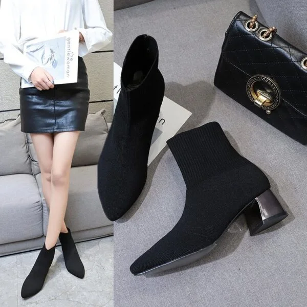 Autumn New Mid-tube Chunky Heel Women's Woolen Boots