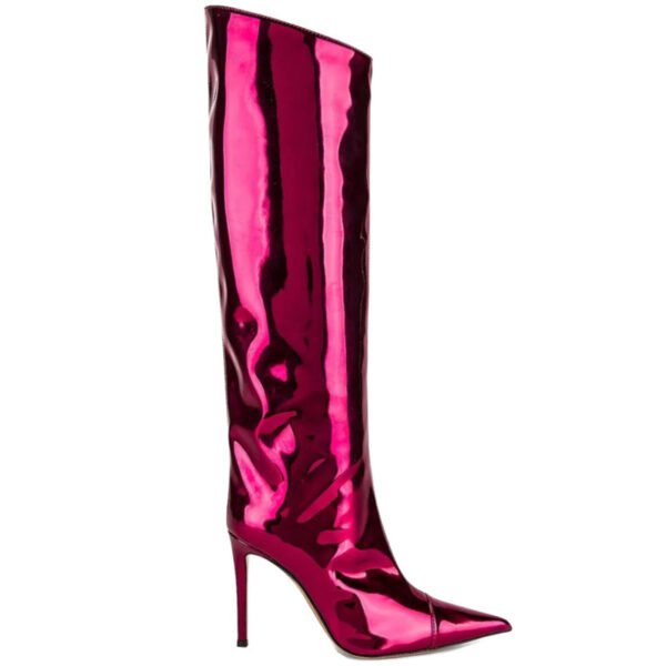 Women's High Heel Pointed Toe Symphony Patent Leather Knee Boots - Image 2