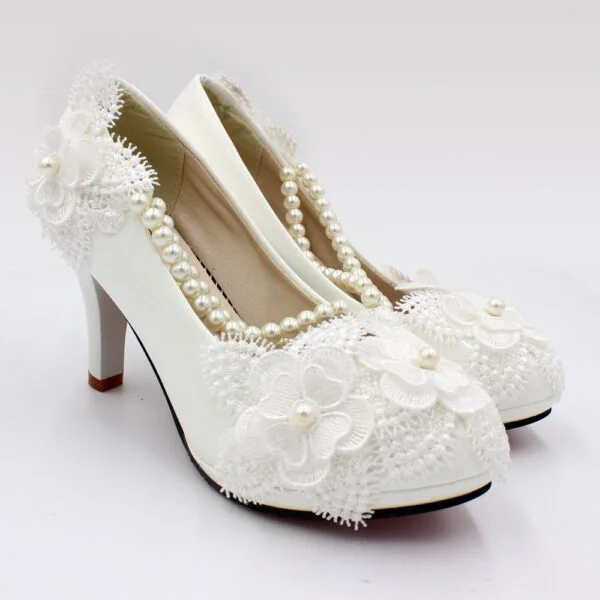 3D Floral White High Heels - Image 5