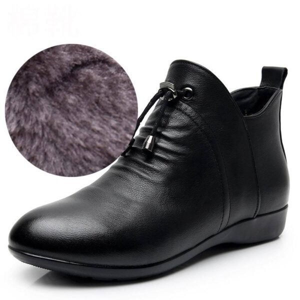 Women's High Top Leather Soft-soled Cotton Flat Boots - Image 4