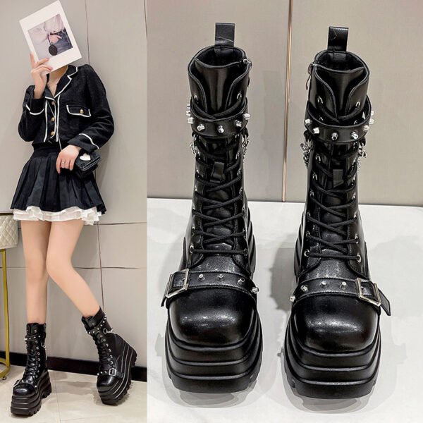 Women's New Punk Style Handsome Thick Sole Mid Length Women's Boots - Image 4