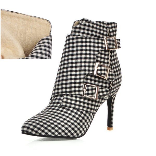 Women's Plaid Short High Heels Knight Boots - Image 6