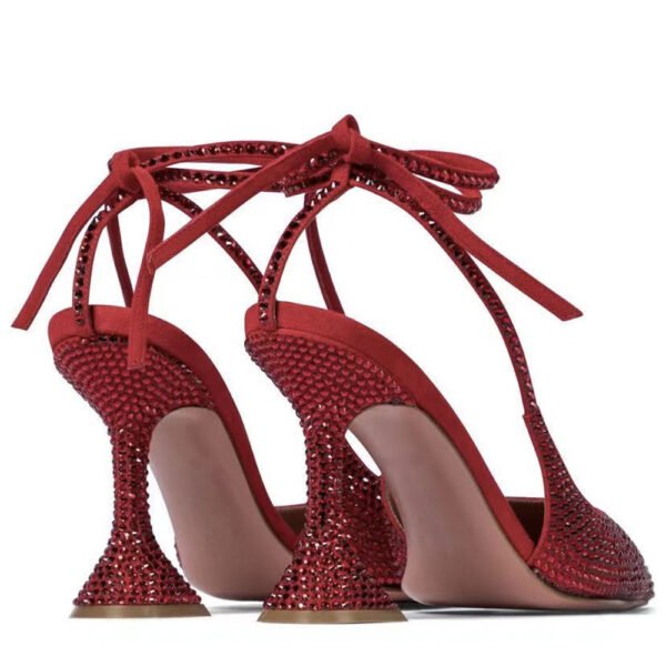 Women's Rhinestone High Heel Strap Bow Sandals - Image 4