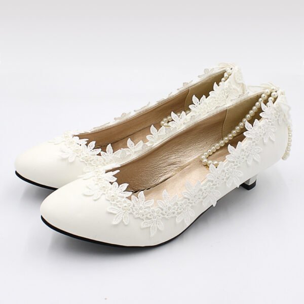 Women's Low Heel Simple White Wedding Shoes - Image 6