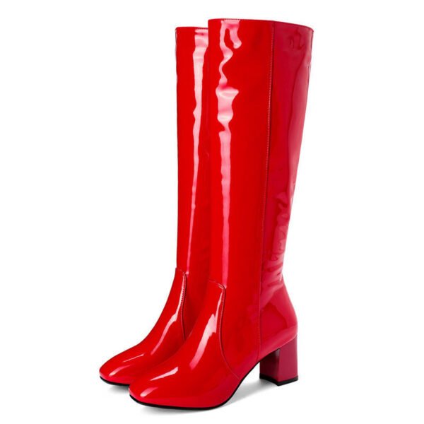 Plus Size Patent Leather High Heel Long Boots - Image 2