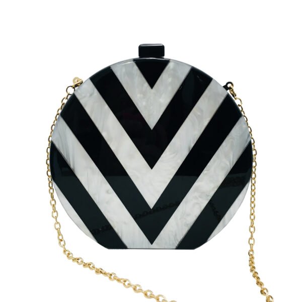 Black And White Geometric Stitching Acrylic Clutch - Image 5