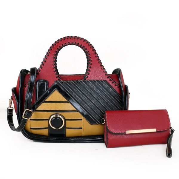 Women's Patchwork House Pattern Handbag One Shoulder Crossbody Briefcase - Image 3