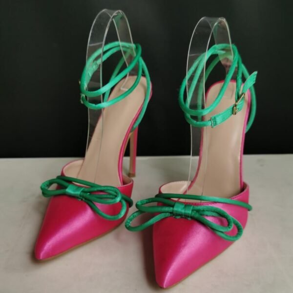 Baotou Pointed Bow String Color Hollow Stiletto Plus Size Sandals - Image 2