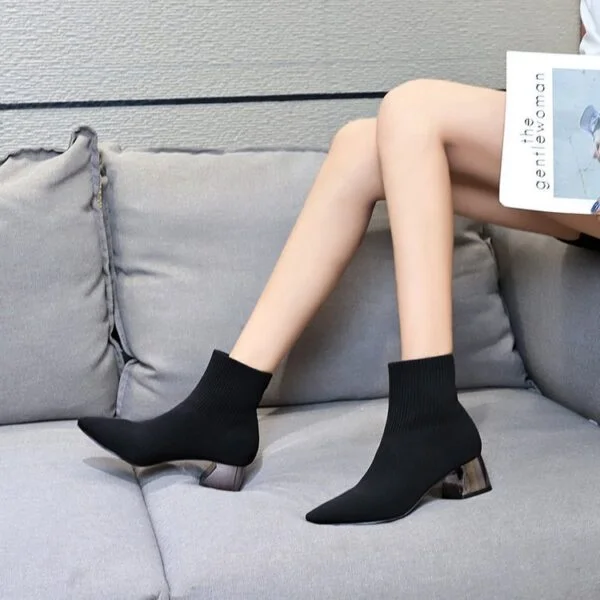 Autumn New Mid-tube Chunky Heel Women's Woolen Boots - Image 5