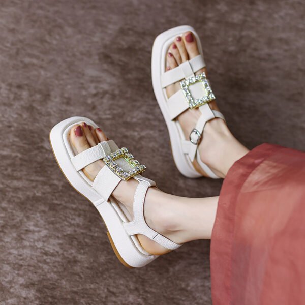 Women's Yellow Rhinestone Square Buckle Platform Roman Shoes - Image 2