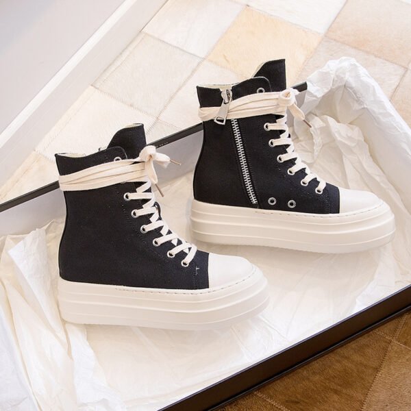 Women's Platform High Top Side Zip Canvas Lace-Up Booster Casual Sneakers - Image 4