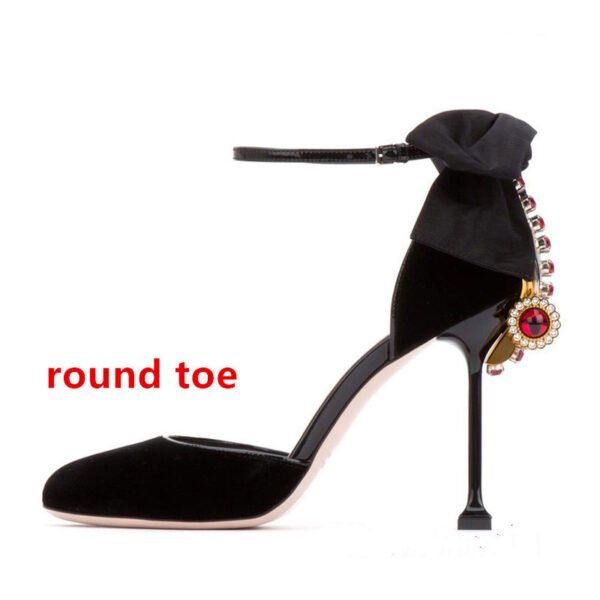 Women's Leather Stiletto Heel Rhinestone Bow High Heel Sandals - Image 6