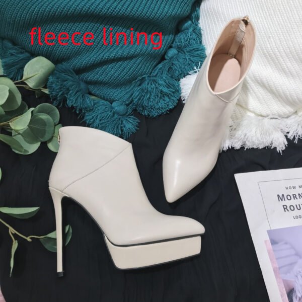 Autumn And Winter New Stiletto High-heeled Platform Leather Ankle Boots - Image 5