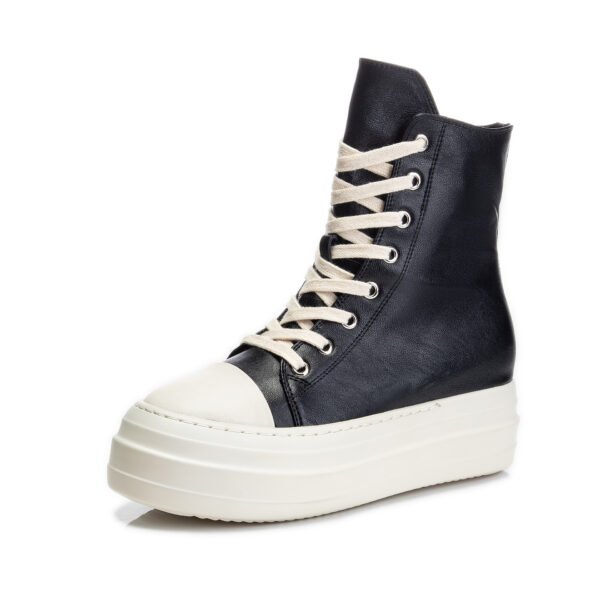 Women's Platform High Top Side Zip Canvas Lace-Up Booster Casual Sneakers - Image 6