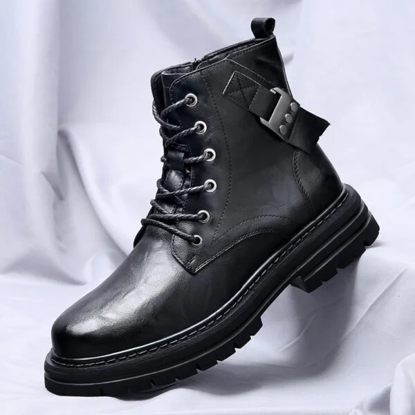 Autumn And Winter Cowhide Casual Men's Boots Thick Bottom Round Toe Warm - Image 4