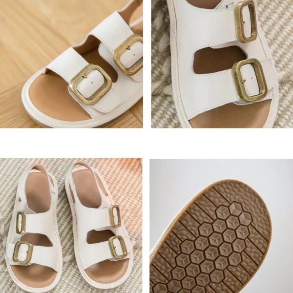 Women's Flat Cool First Layer Cowhide Soft Bottom Belt Buckle Beach Outer Wear Ankle-strap Sandals - Image 7