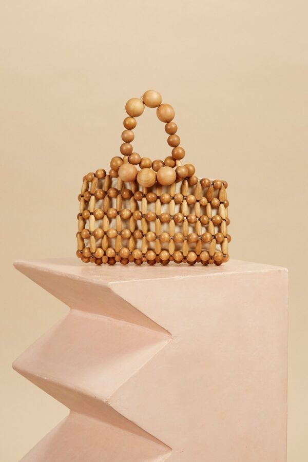 Woven Girl From Natural Wood Beads Handbag - Image 4