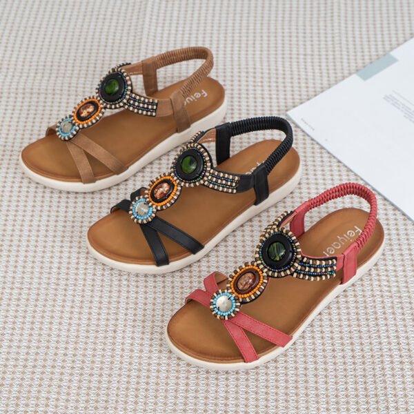 Boho Ethnic Anti-Slip Beaded Elastic Sandals - Image 4