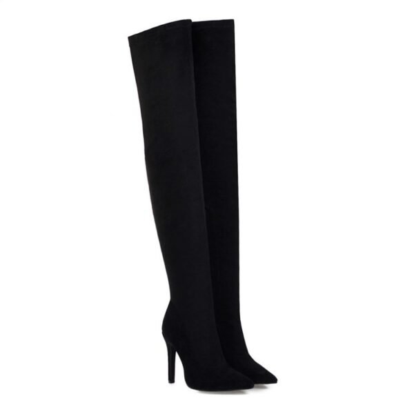 Women's Over Knee High Heel Pointed Toe Vintage Stretch Boots - Image 9