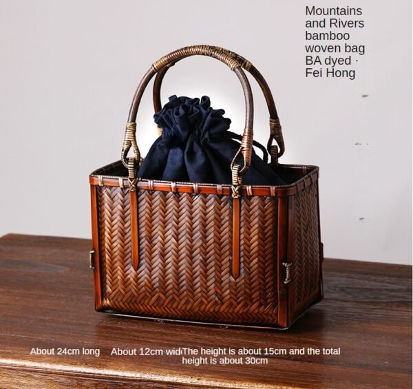 Bamboo Woven Storage Bag Antique Literary Ladies Hand-held - Image 4