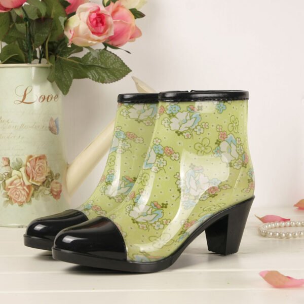 Women's Non-slip Mid-to-low Tube High-heeled Rain Boots - Image 4