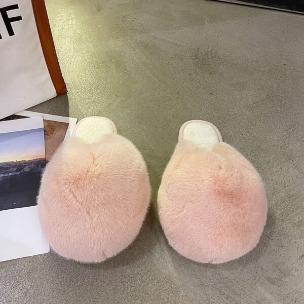 Women's Flat Bottom Half Slippers With Fur Toe Head - Image 3