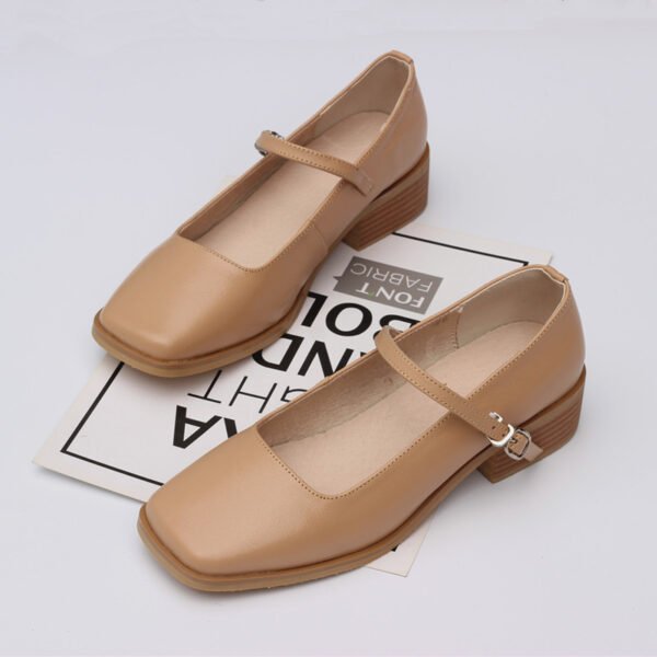 Women's Vintage Mary Jane Leather Square Toe Shoes - Image 8